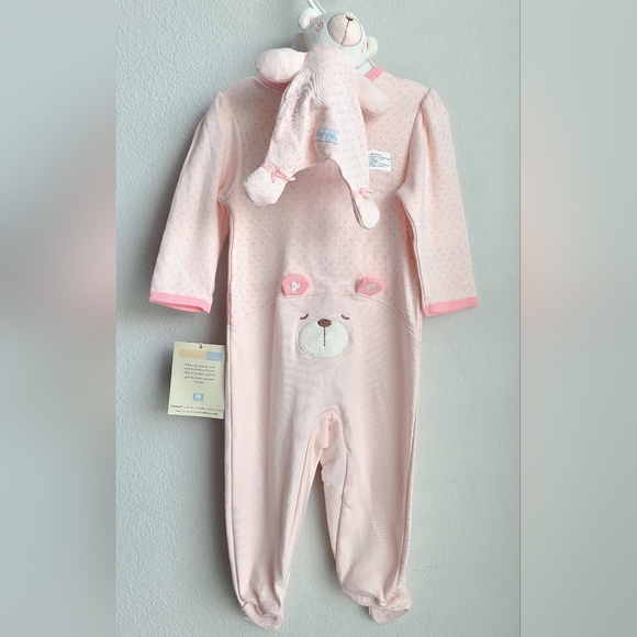 NWT Vitamins Baby- Girl's Pink Snap- Up Sleep & Play, Sz 9M with Matching Bear - Picture 6 of 6